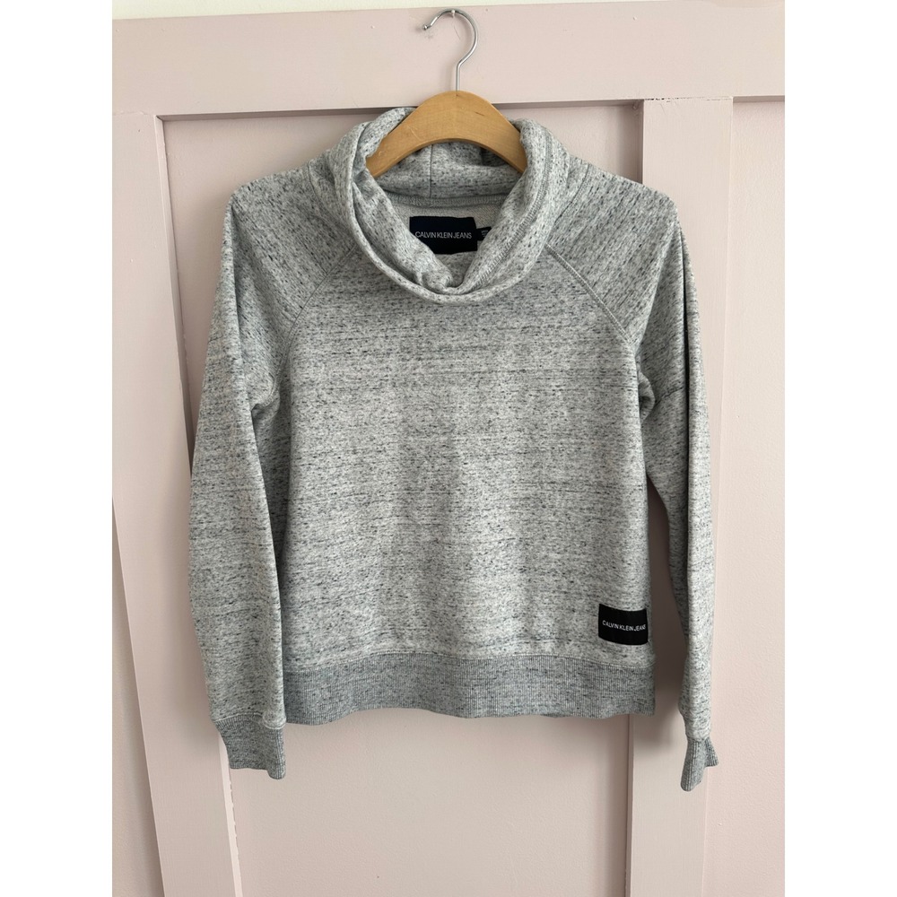 Calvin Klein Jeans Womens Grey Marl Cowl Neck Raglan Sweatshirt Size S